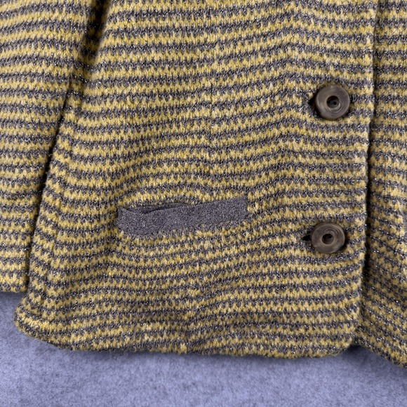 MOTH Anthropologie Cardigan Womens M Yellow Stripe Puff Sleeve Button Sweater - Picture 5 of 9